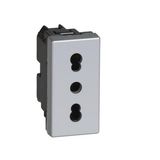 Arteor™ - Italian type 2P+E shuttered socket outlet 10 A to 16 A - 1 module - Alu