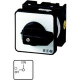 On-Off switch, T0, 20 A, flush mounting, 3 contact unit(s), 3 pole, 2 N/O, with black thumb grip and front plate