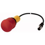 Emergency stop/emergency switching off pushbutton, Mushroom-shaped, 38 mm, Pull-to-release function, 1 NC, 1 N/O, Cable (black) with M12A plug, 4 pole