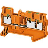 PUSH-IN TERMINAL, FEED THROUGH, 3 POINTS, 2,5MM², ORANGE