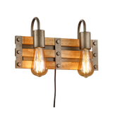 Khan wall lamp 2xE27 antique steel/wood