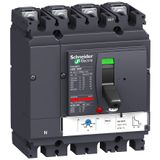 circuit breaker ComPact NSX160F, 36 KA at 415 VAC, TMD trip unit 100 A, 4 poles 4d