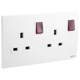 Mallia Senses - 2 gang BS switched socket outlet double pole - with LED - 13A - Matt White