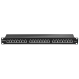 Cat.6 Patch Panel 24p STP 1U, Black 24 Ports in one height unit,  Gigabit