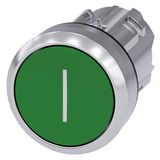 Pushbutton, 22 mm, round, metal, shiny, green, inscription: I, pushbutton, flat momentary contact type, Z=100-unit packaging