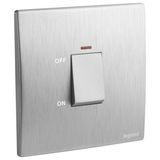 Mallia Senses - 1 gang 1 way 45A double pole switch with red indicateur HK - Brushed Aluminium