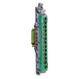 IP 2X terminal block - earth (green) - 1 x 6 to 25² - 12 x 1.5 to 16² -L. 113 mm