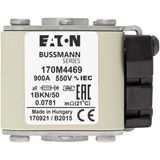 Fuse-link, high speed, 900 A, AC 550 V, size 1, 53 x 69 x 51 mm, aR, IEC, UL, type K indicator, flush end, M8