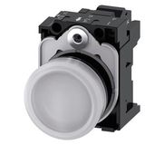 Indicator lights, 22 mm, round, plastic, white, lens, smooth, with holder, LED module, with integrated LED 230 V AC,  3SU1106-6AA60-3AA0-Z Y15