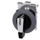 Selector switch, illuminable, 30 mm, round, Metal, matte, white, selector switch, long, front ring for flush installation, 3 switch positions I-O-II,  3SU1062-2EL60-0AA0-Z Y15