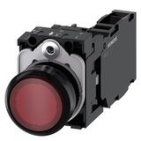 Illuminated pushbutton, 22 mm, round, plastic, red, pushbutton, flat, momentary contact type, with holder,  3SU1103-0AB20-1FA0-Z Y12