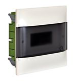 Practibox S flush-mounting DIN cabinet for masonry wall - 1 row of 8 modules - Smoked door - Earth terminal blocks