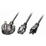 2.5m UK 3 Pin to 1x C13 & 1x C5 Mains Cable UK 3 Pin Plug to IEC C13 Connector and IEC C5 Connector