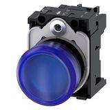 Indicator lights, 22 mm, round, plastic, blue, lens, smooth, with holder, LED  3SU1102-6AA50-1AA0-Z X90