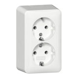 SCHUKO double socket outlet 16 A 250 V~ with mounting plate, pure white