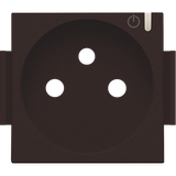 Finishing set for connected switching socket outlet with pin earthing and control button, dark brown coated