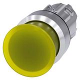 Illuminated mushroom pushbutton, 22 mm, round, metal, shiny, yellow, 30 mm, momentary contact type,  3SU1051-1AD30-0AA0-Z Y15