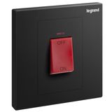 Galion 1 gang double pole 45A switch with red power indicator and red rocker - matt black