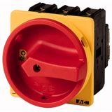 Main switch, P3, 63 A, flush mounting, 3 pole, Emergency switching off function, With red rotary handle and yellow locking ring, Lockable in the 0 (Of