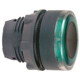 Head for illuminated push button, Harmony XB5, XB4, green flush pushbutton Ø22 mm spring return integral LED