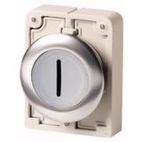 Illuminated pushbutton actuator, RMQ-Titan, flat, maintained, White, inscribed, Front ring stainless steel