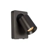 Lucide NIGEL - Wall spotlight - LED Dim. - GU10 - 1x5W 3000K - With USB charging point - Black Steel