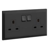 Socket 2 Gang 13A Switched + LED 14X7 Black, Legrand-Belanko S