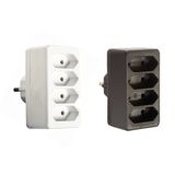 Euro-adapters, 4 way socket outlet black with children protection with label