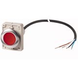 Illuminated pushbutton actuator, Flat, momentary, 1 NC, Cable (black) with non-terminated end, 4 pole, 1 m, LED Red, red, Blank, 24 V AC/DC, Metal bez