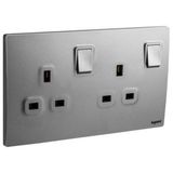 Mallia Senses - 2 gang BS switched socket outlet double pole - 13A - Dark Silver