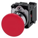 Mushroom pushbutton, 22 mm, round, metal, shiny, red, 40mm, latching, pull-to-unlatch mechanism, with holder,  3SU1150-1BA20-3CA0-Z Y13