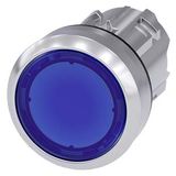 Illuminated pushbutton, 22 mm, round, metal, shiny, blue, pushbutton, flat, latching, Push-to-release mechanism,  3SU1051-0AA50-0AA0-Z Y15