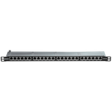 Cat.6A 0.5U 24 Port RJ-45 Patch Panel, Shielded, Black 24 Ports in 0.5 height unit,  10GbE