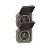 Triple pre-wired power socket 3x2P+E horizontal waterproof Plexo 16A 250V IP55 3 positions with anthracite bezels