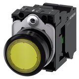 Illuminated pushbutton, 22 mm, round, plastic, yellow, pushbutton, flat, momentary contact type, with holder, 1NO, LED module with integrated  3SU1102-0AB30-3BA0-Z Y10