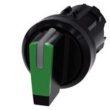 Selector switch, illuminable, 22 mm, round, plastic, green, selector switch, short, 3SU1002-2BL40-0AA0-Z Y12