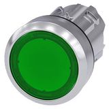 Illuminated pushbutton, 22 mm, round, metal, shiny, green, pushbutton, flat, momentary contact type,  3SU1051-0AB40-0AA0-Z Y15