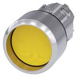 Pushbutton, 22 mm, round, metal, shiny, yellow, Front ring, high, momentary contact type, with laser labeling, inscription or symbol Customer-specific selection with SIRIUS