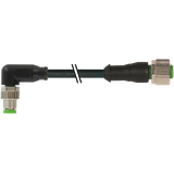 M8 male 90° / M12 female 0° A-cod. PUR 4x0.25 bk UL/CSA+drag ch. 2m