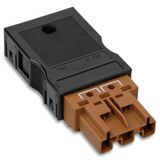 Shorting plug with assembled strain relief housing 3-pole brown