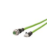 M12 Industrial Ethernet cable, X-coded, 0.5 m, M12 jack straight - RJ4