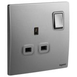 Mallia Senses - 1 gang BS switched socket outlet double pole - 13A - Dark Silver