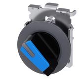 Selector switch, illuminable, 30 mm, round, Metal, matte, blue, selector switch, short, front ring for flush  3SU1062-2DF50-0AA0-Z X90