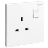 Galion - 1 gang British Standard switched single pole socket outlet - 13A - White