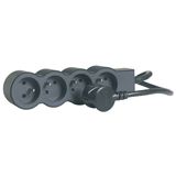 Extra-flat power strip extension equipped with 4 2P+E 16A 3680W sockets with 1.5m length cord - black and dark gray