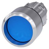 Pushbutton, 22 mm, round, metal, shiny, blue, Front ring, high, momentary contact type, Z=100-unit packaging