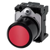 Pushbutton, compact, with extended stroke (12 mm), 22 mm, round, plastic, red, pushbutton, flat, momentary contact type,  3SU1200-0EB20-0AA0-Z Y19