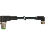 M12 male 90° / M8 female 90° A-cod. PUR 4x0.25 bk UL/CSA+drag ch. 1m