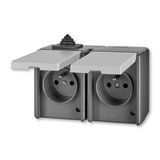 5518-2029 S Double socket outlet with earthing pins, with hinged lids, IP 44