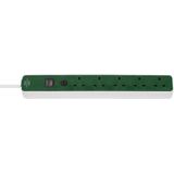 Ecolor FB Extension Lead With Safety Fuse Reset Button 5-way 3m H05VV-F 3G1.5 white/green with switch *GB*